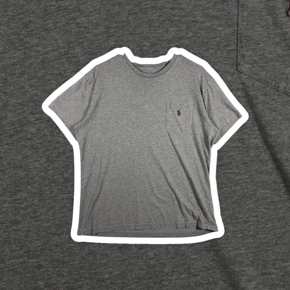 Polo Ralph Lauren Pocket Shirt Mens M Gray Maroon Pony Classic Fit Crewneck Tee